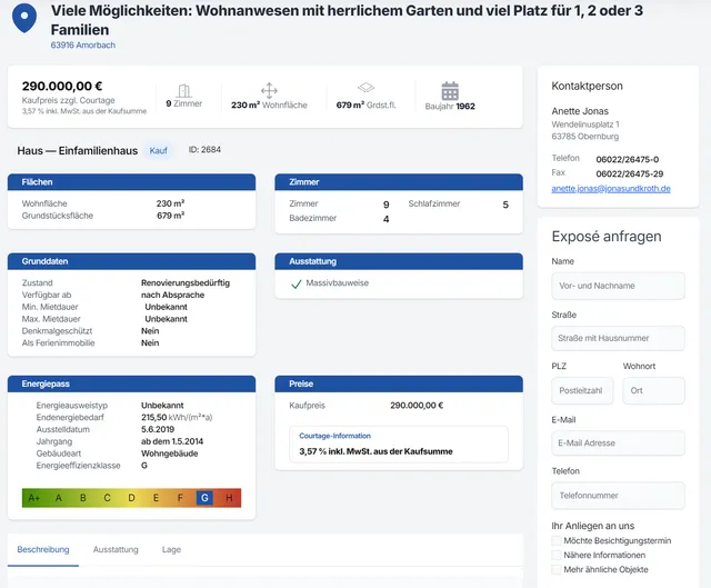 Detailansicht einer Immobilie in der Demo