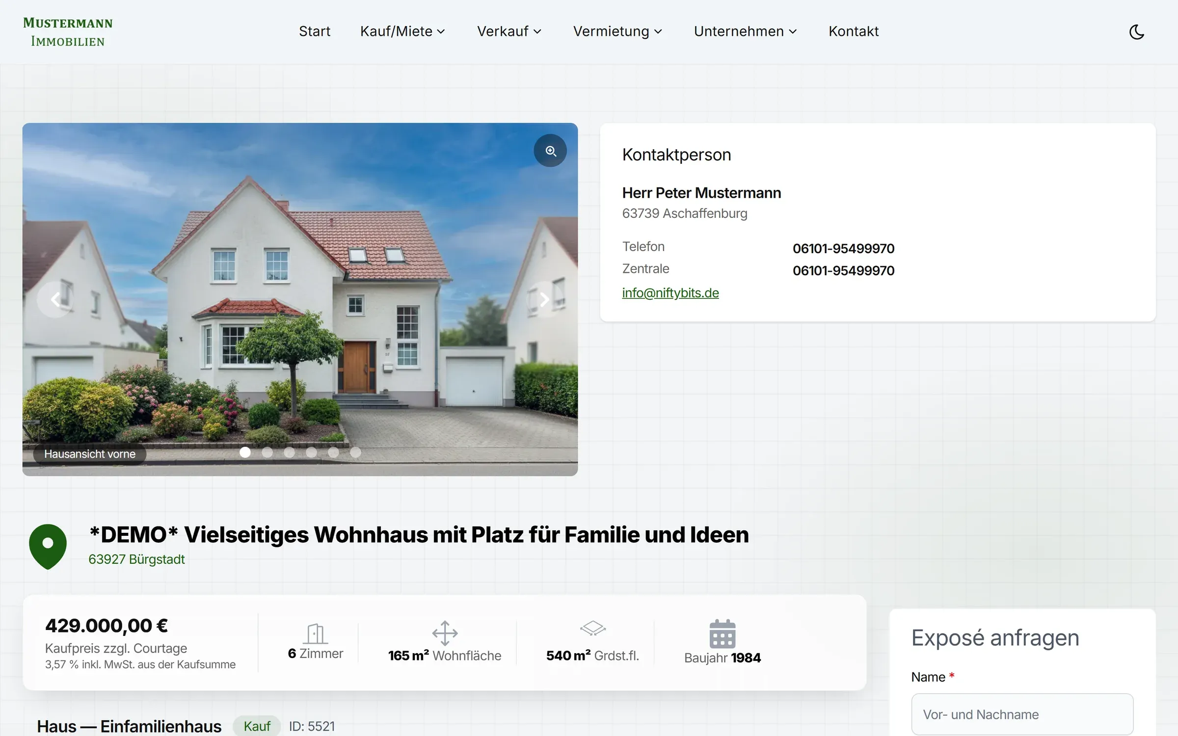 Detailseite einer Immobilie