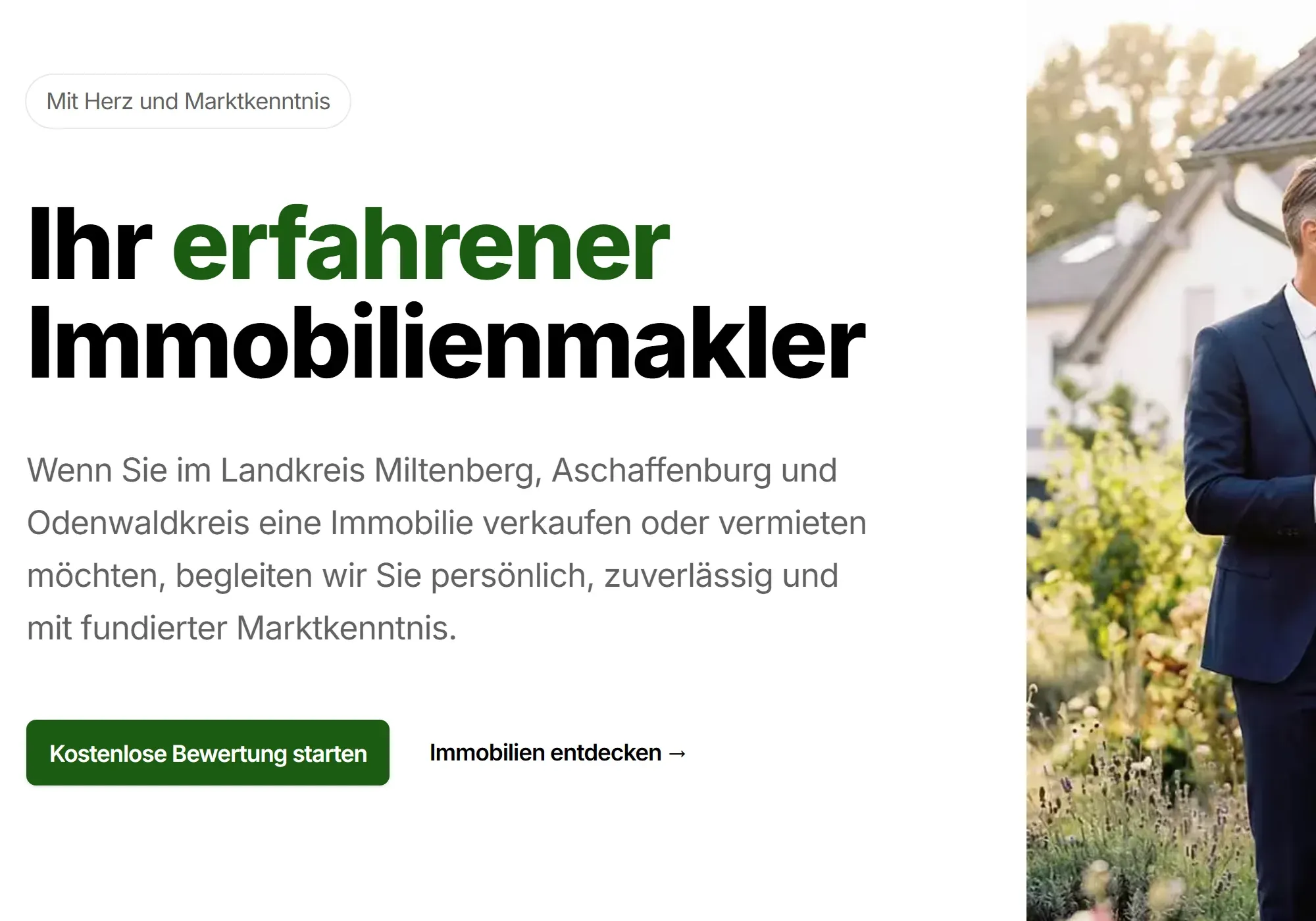 Maklerhomepage im hellen Modus