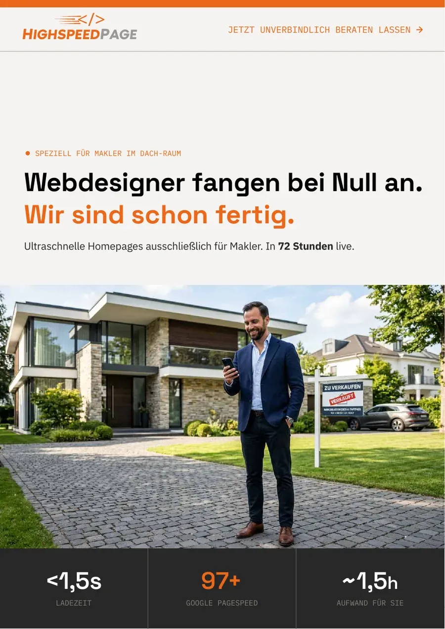 Titelseite der Highspeedpage-Broschüre: Webdesigner fangen bei Null an. Wir sind schon fertig.