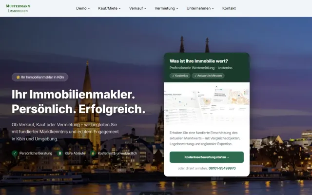 Startseiten-Variante 1: Panorama mit Bewertungs-Widget (Köln)