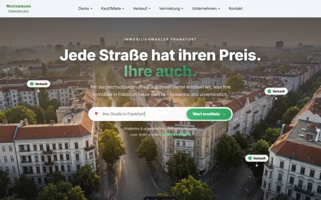 Startseiten-Variante 10: Luftbild mit Adress-Suche (Frankfurt)