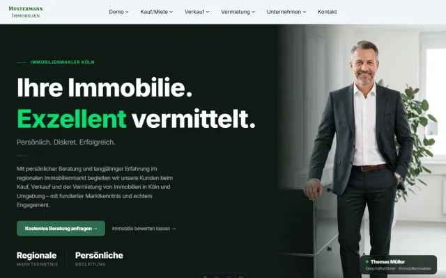 Startseiten-Variante 3: Premium in Dunkelgrün (Köln)
