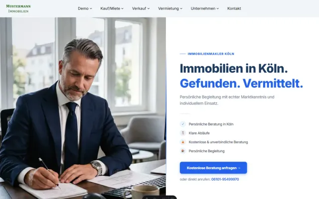 Startseiten-Variante 4: Heller Split mit Foto (Köln)