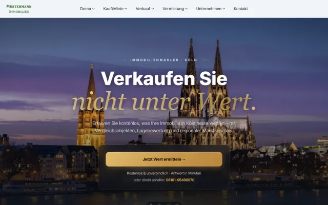 Startseiten-Variante 5: Cineastisch mit Gold-Akzent (Köln)