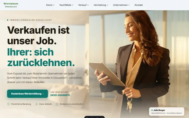 Startseiten-Variante 7: Maklerin zur Golden Hour (Düsseldorf)